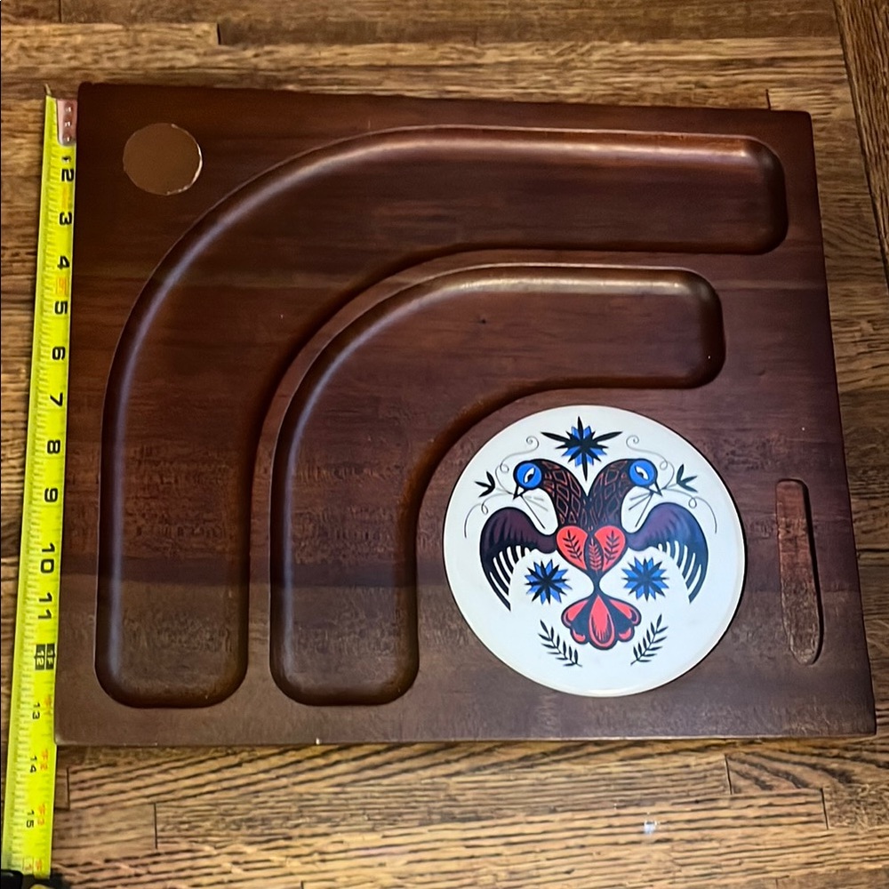 Solid wood food cheese cracker board Serving Tray with Bird Design vintage w box